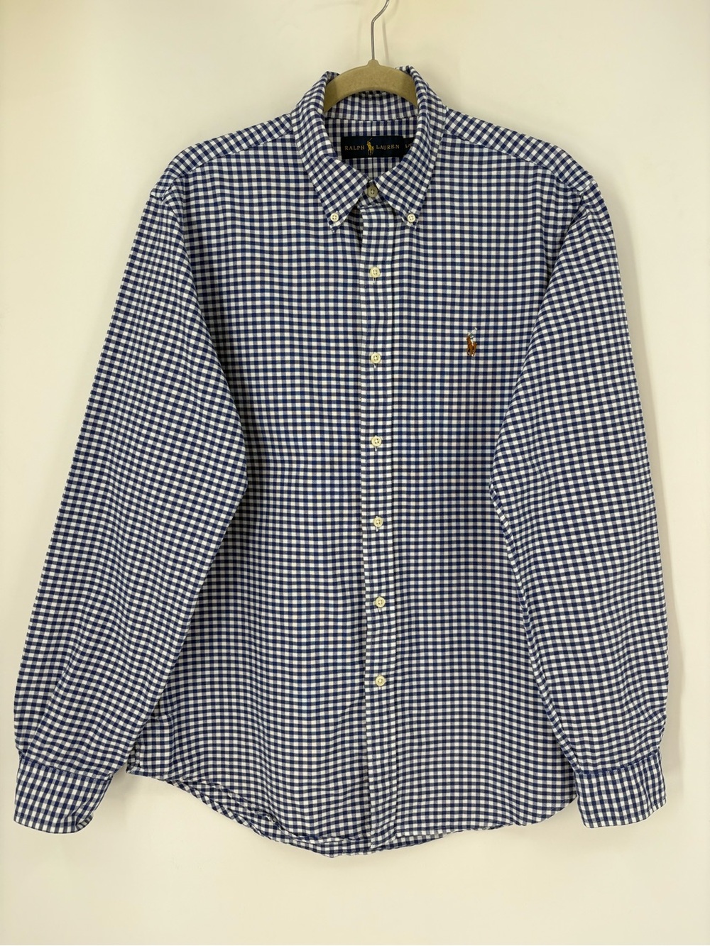 Ralph Lauren Polo Blue White Checked Gingham Button Down Shirt Size Large